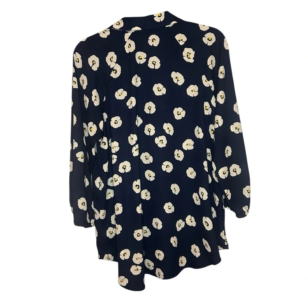 Cabi Navy Floral Blouse Small | 3/4 Sleeve Popover Top